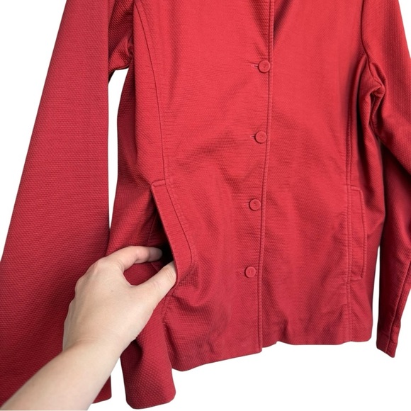 Eileen Fisher Textured Pique Cotton Jacket Sz Medium Red Orange Lightweight - Picture 6 of 7